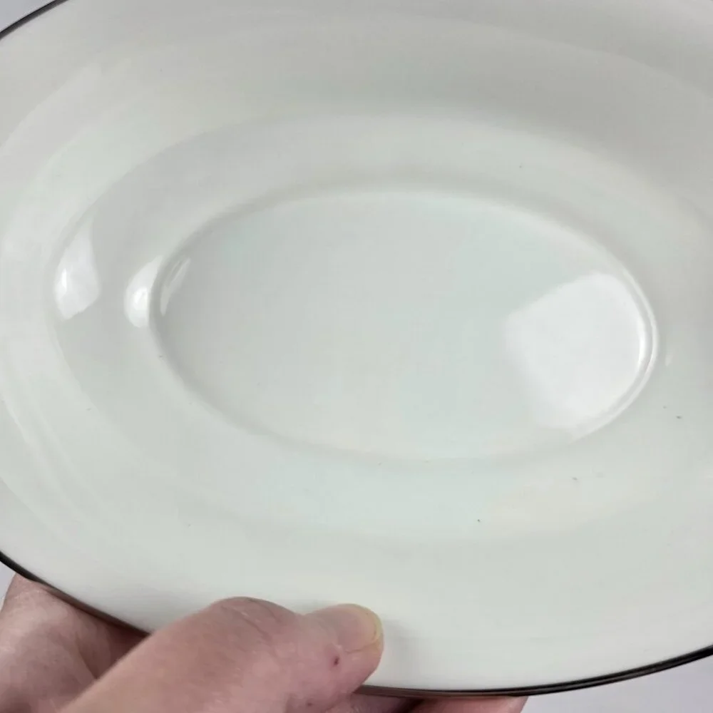 Oxford China Spring 8 Inch Oval Serving Bowl Multicolor Floral Rim Aqua Band